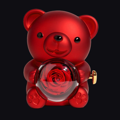 Miś Wiecznej Miłości z Różą w Szkle I Naszyjnikiem