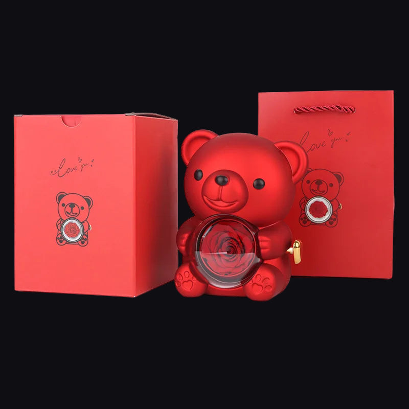 Miś Wiecznej Miłości z Różą w Szkle I Naszyjnikiem